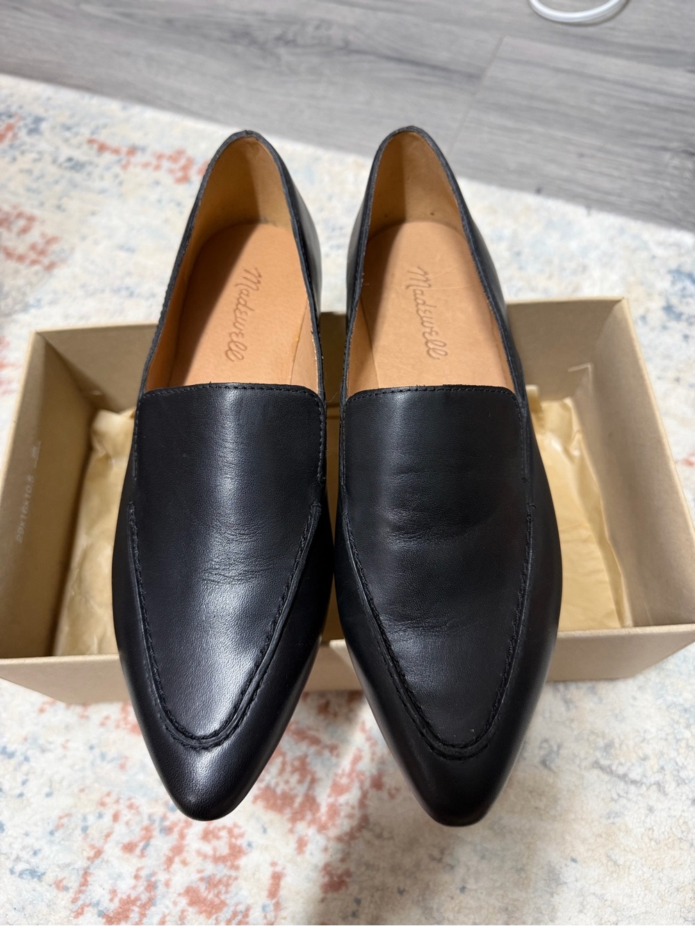 Madewell Black Pointed Leather Slip-On Loafers for Women